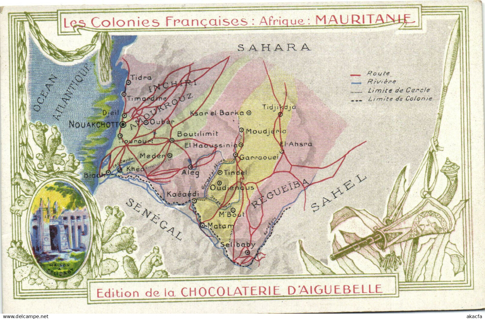 PC MAURITANIA, COLONIES FRANCAISES, MAP, Vintage Postcard (b31337)