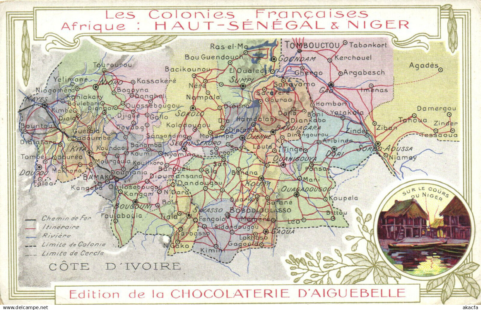 PC NIGER, MAP OF SEBEGAL & NIGER, Vintage Postcard (b33271)