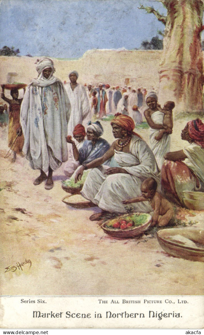 PC NIGERIA MARKET SCENE IN NORTHERN NIGERIA VINTAGE POSTCARD (b69347)