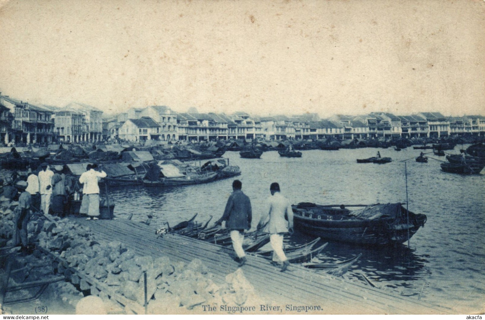 PC SINGAPORE THE SINGAPORE RIVER VINTAGE POSTCARD (b62338)