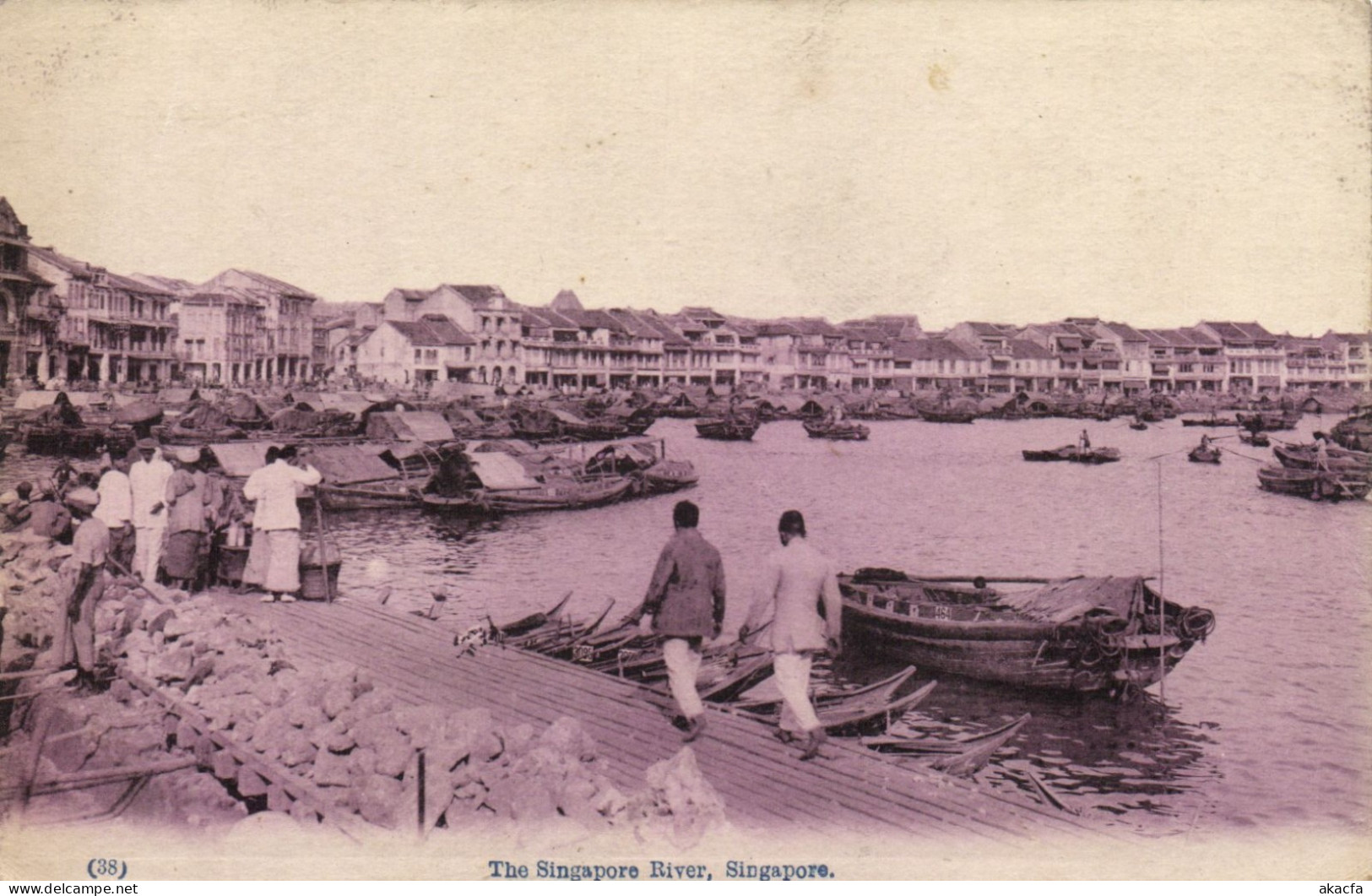 PC SINGAPORE THE SINGAPORE RIVER VINTAGE POSTCARD (b63344)