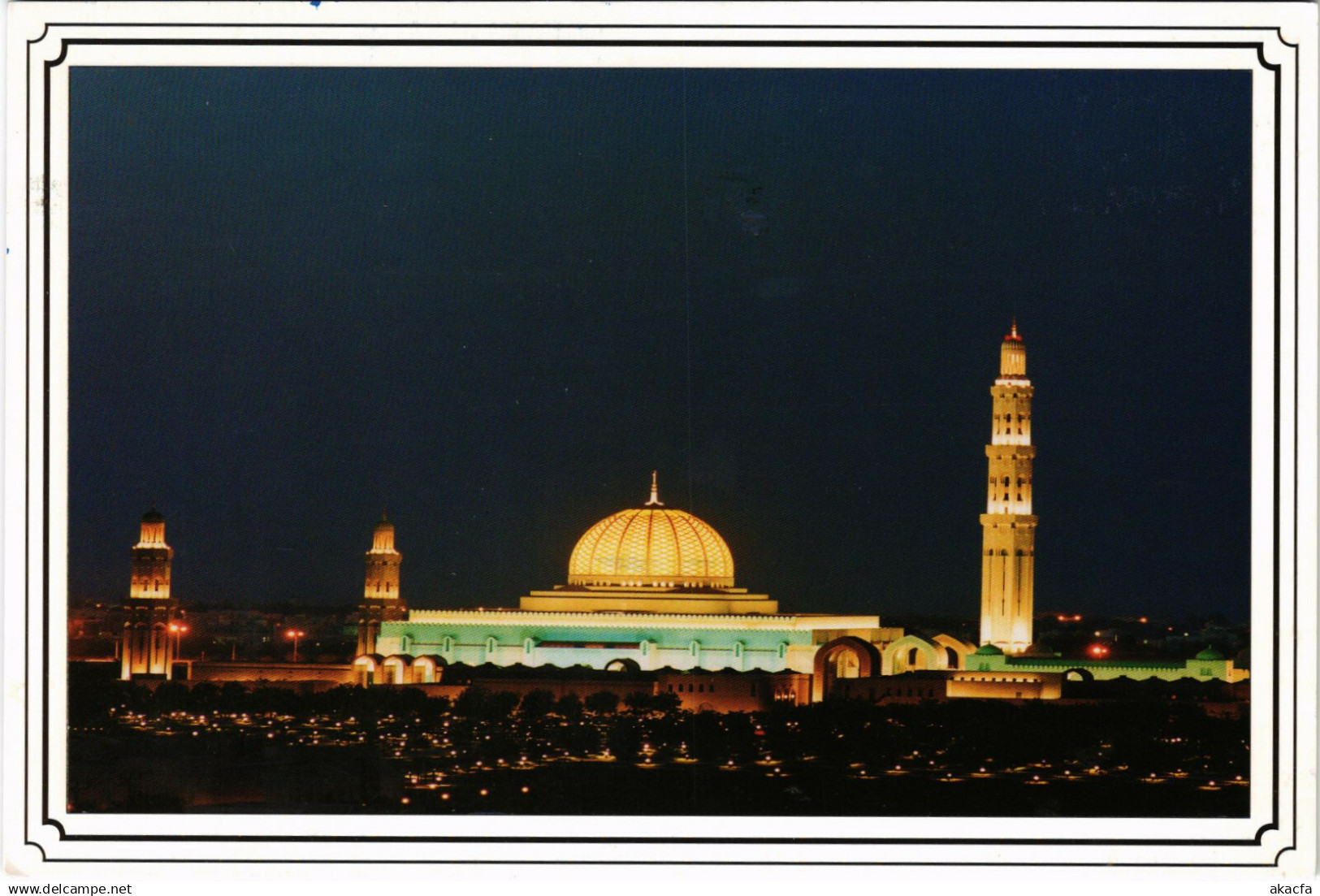 PC SULTANATE OF OMAN THE GRAND MOSQUE IN NIGHT REAL PHOTO POSTCARD (b16343)