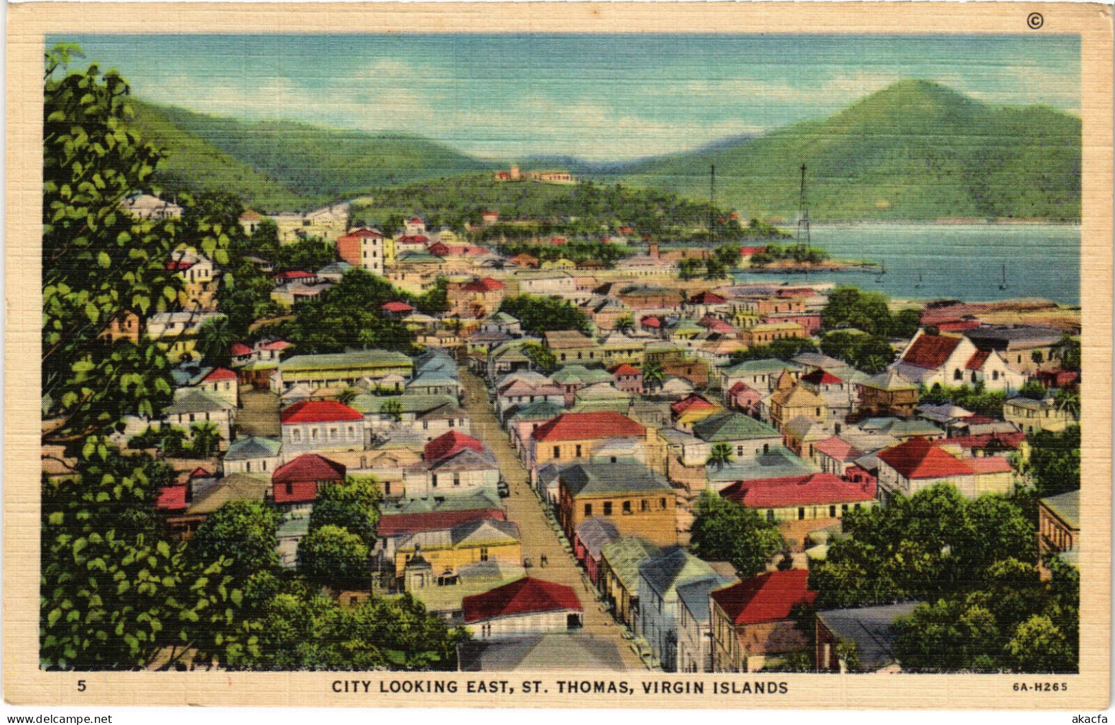 PC VIRGIN ISLANDS CARIBBEAN ST THOMAS CITY LOOKING EAST Vintage Pc. (b52242)