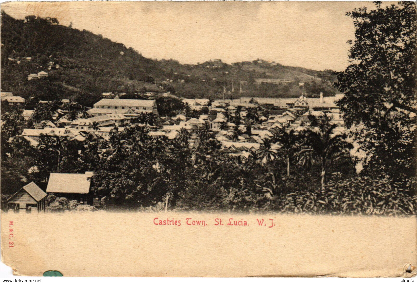 PC VIRGIN ISLANDS ST. LUCIA CASTRIES TOWN Vintage Postcard (b52248)