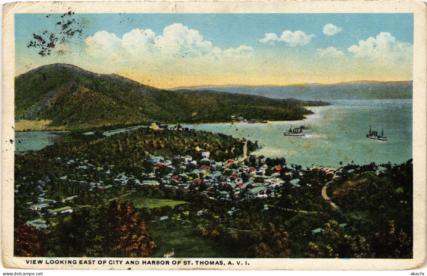 PC VIRGIN ISLANDS ST. THOMAS EAST OF CITY AND HARBOUR Vintage Postcard (b52264)