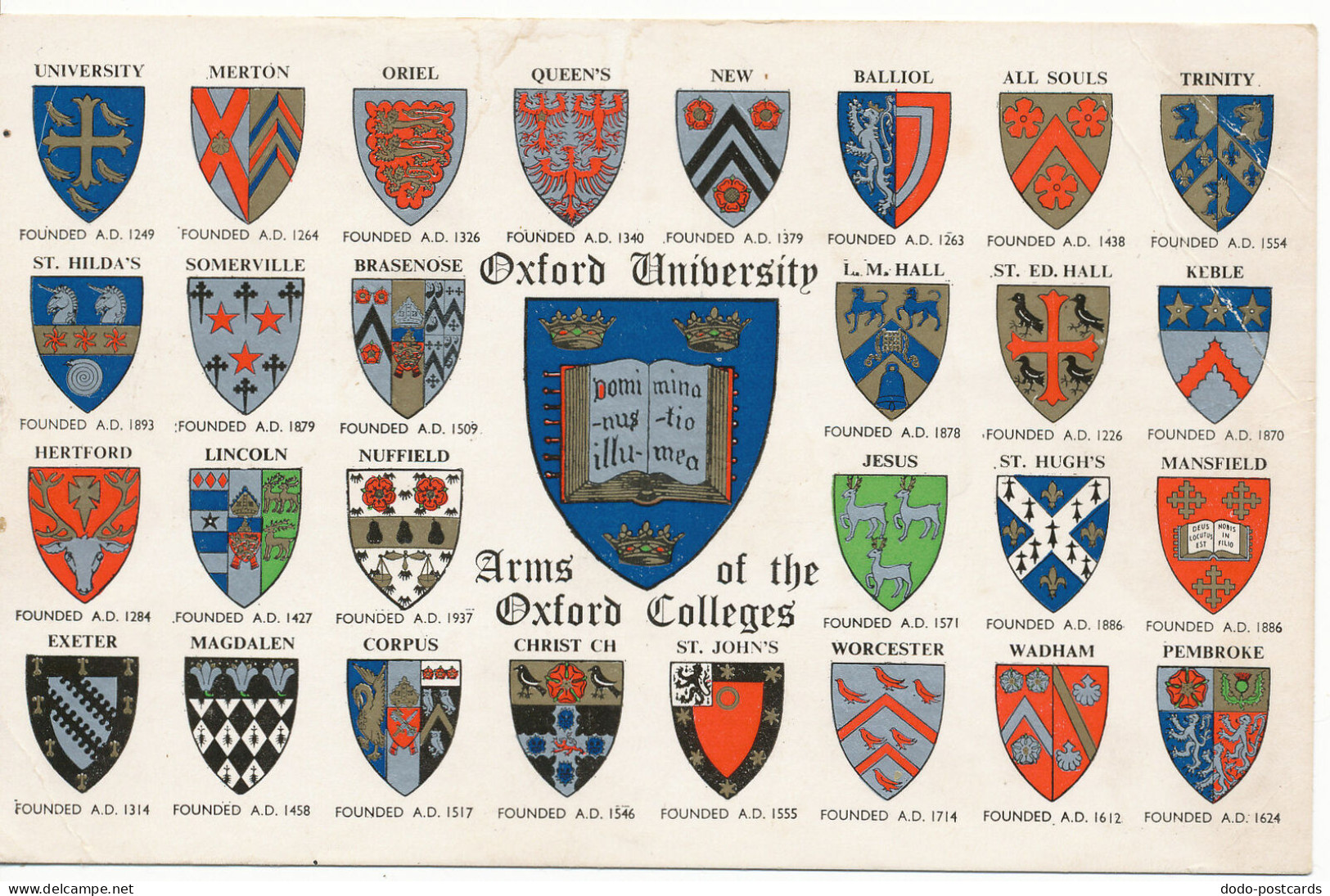 PC18317 Oxford University. Arms Of The Oxford Colleges. Salmon