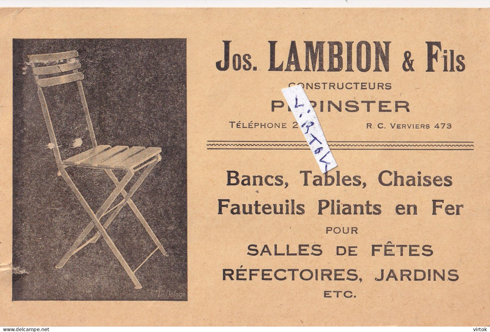 Pepinster : Jos Lambion & fils : tabels - chaises ............  ( see scans )