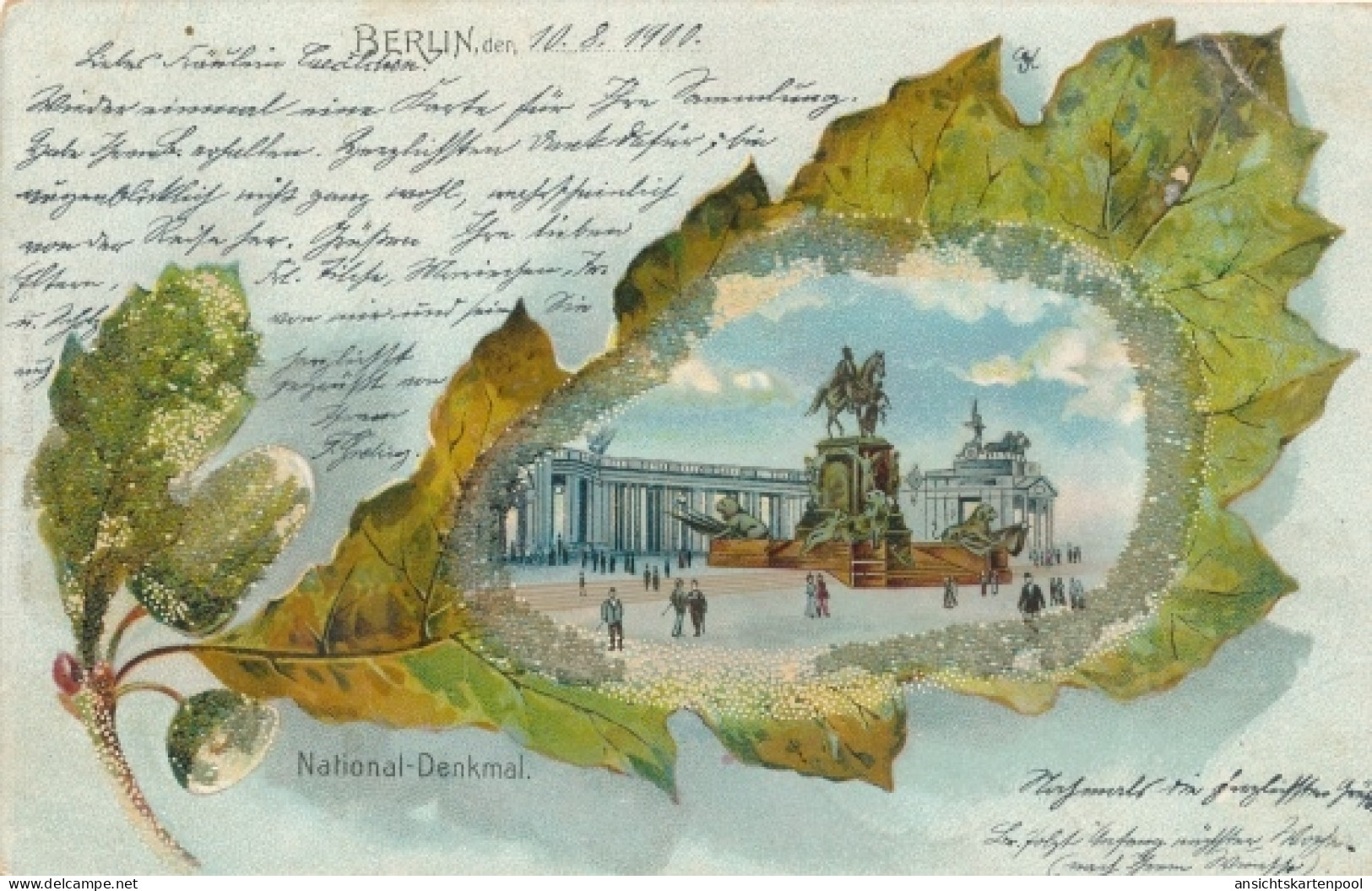 Perl Eichenblatt Lithographie Berlin Mitte, Nationaldenkmal