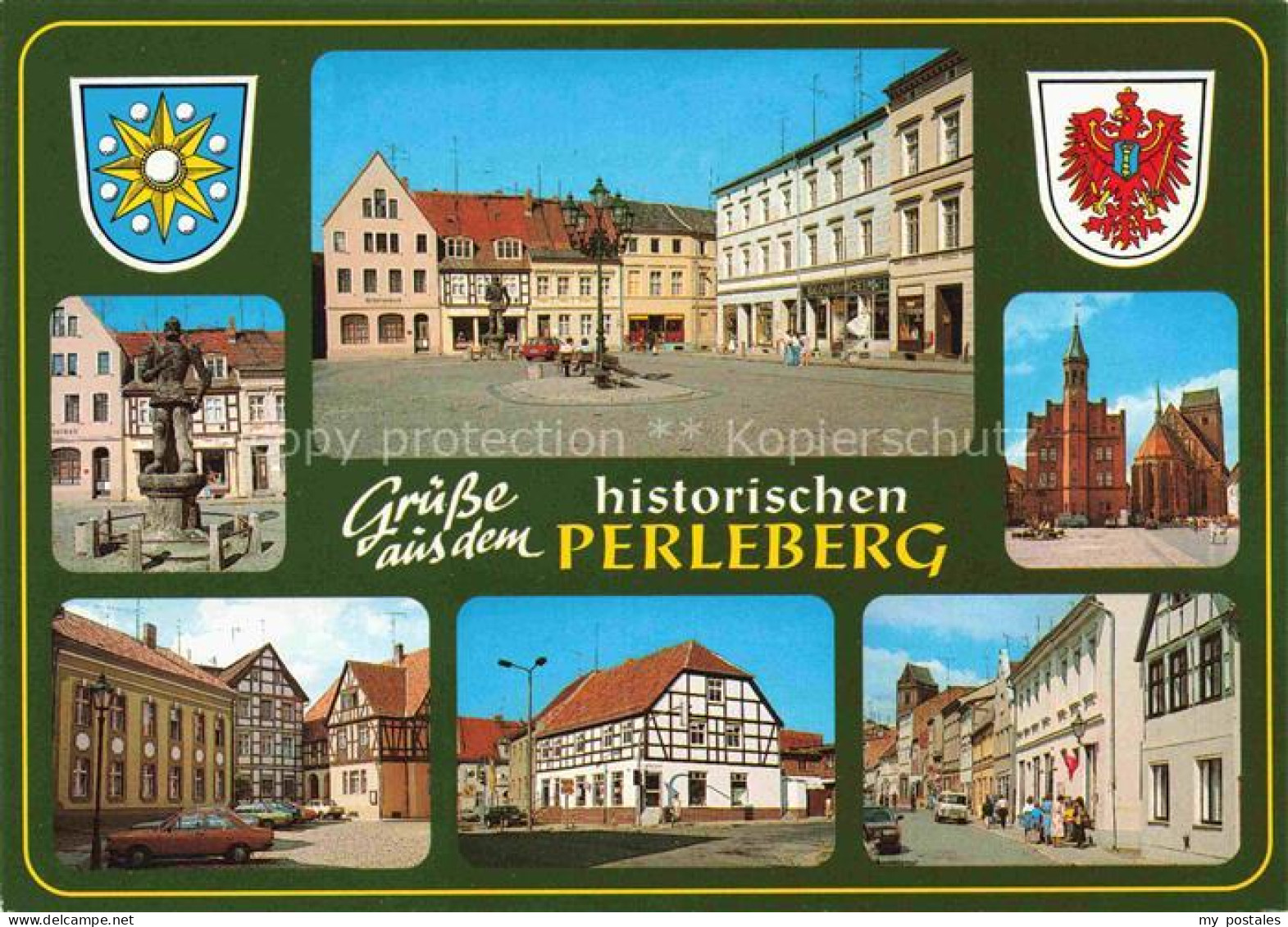 Perleberg Brunnen Marktplatz Fachwerkhaeuser Ortsmotive