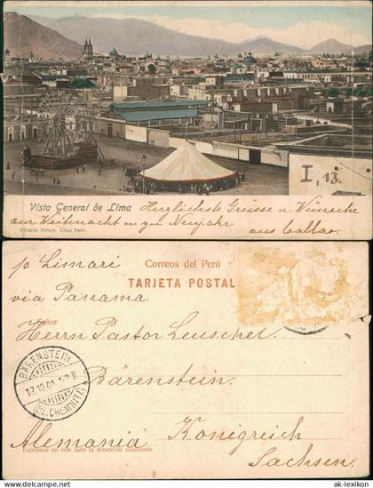 Postcard Lima Kirmes Rummel Riesenrad und Stadt 1901   Peru
