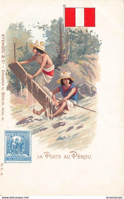 Peru the post in Peru postman flag vintage postcard
