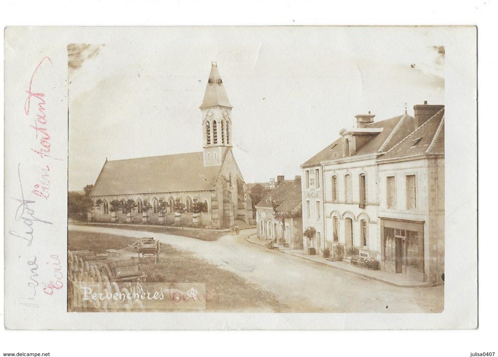 PERVENCHERES (61) carte photo place église hotel
