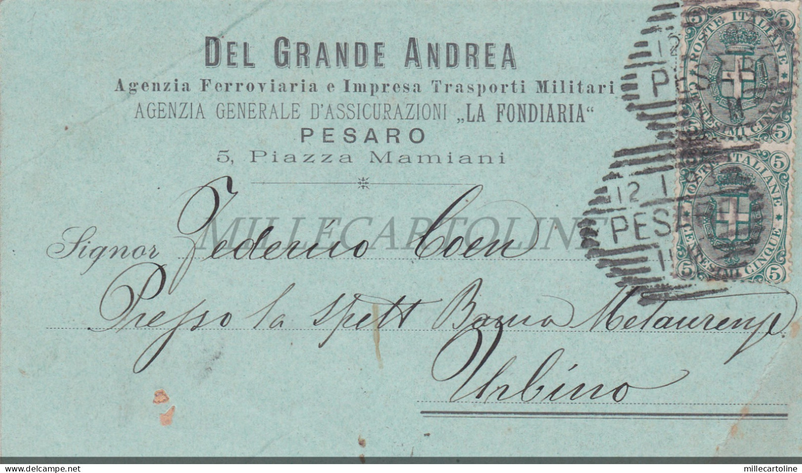 PESARO - Del Grande Andrea, Trasporti Militari, Testatina, Cartolina 1893