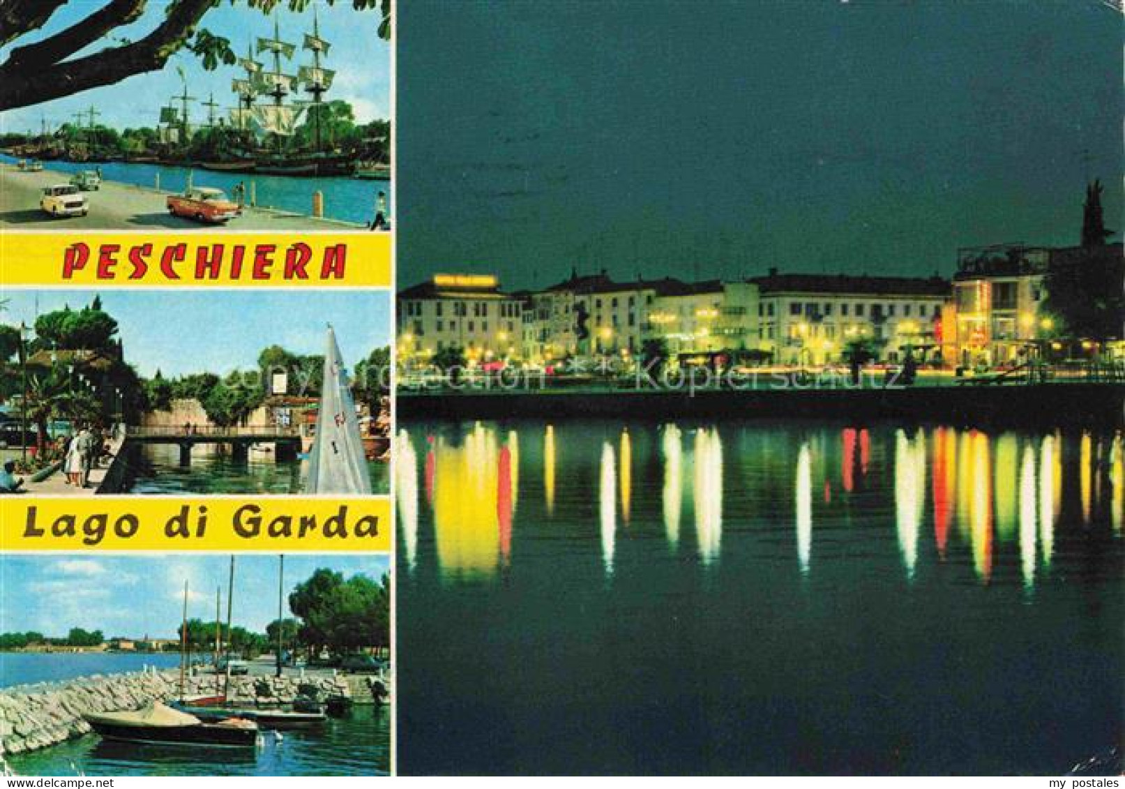 Peschiera del Garda IT Hafen Dreimaster Segelschiff Hafen Promenade Nachtaufnahm