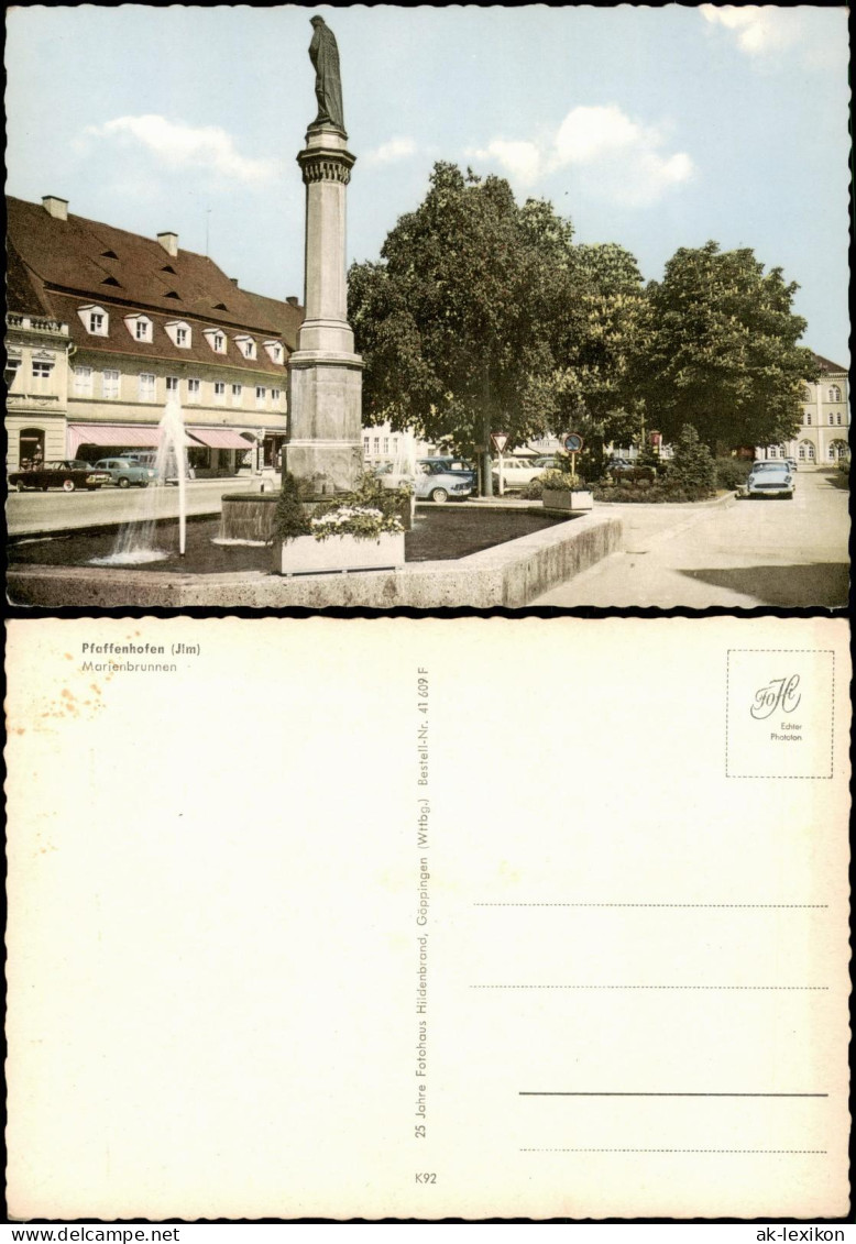 Pfaffenhofen (Ilm) Marienbrunnen Ortsansicht mit div. Auto Modellen 1960