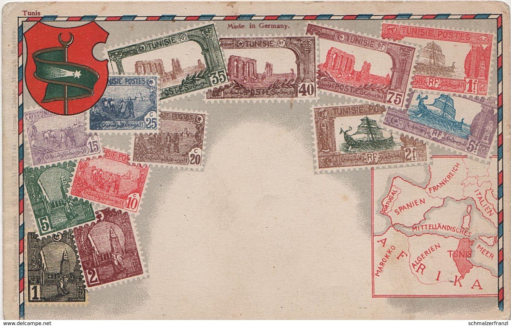 Philatelie Litho AK Tunisie Tunisia Tunesien تونس Kolonie Briefmarke Stamp Timbre Colonie Afrique Africa Afrika المغرب