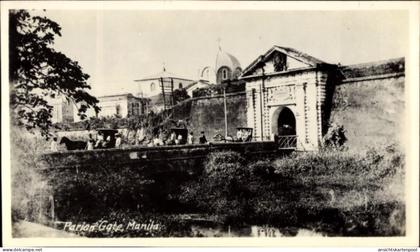 CPA Manila Philippinen, Parion Gate, Brücke, Menschen, Karren