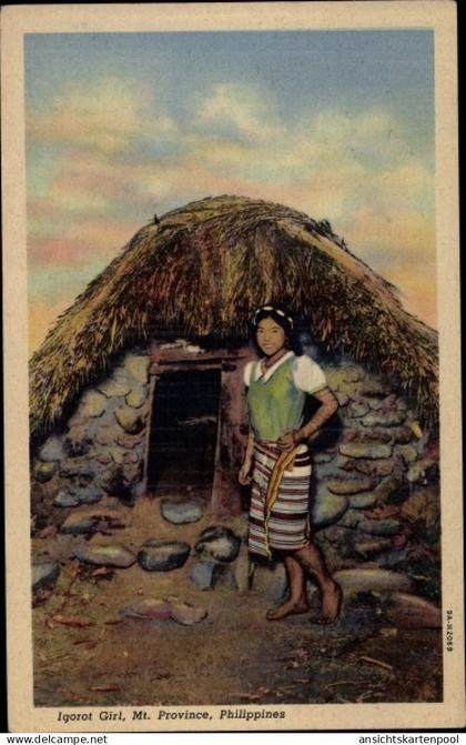 CPA Philippinen, Igorot Girl, Mt. Province, Hütte, Mädchen