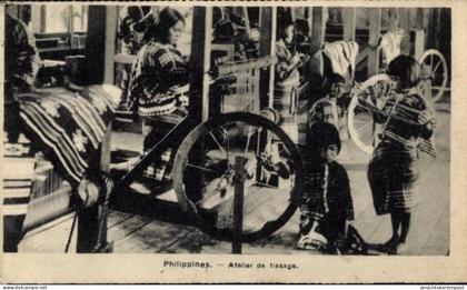 CPA Philippinen, Kinder in einer Webstube, Webstühle