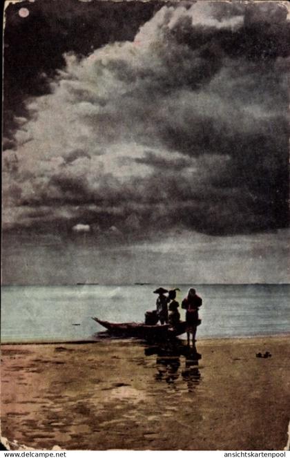 CPA Manila Philippinen, Strand, Menschen, Boot, Wolken, Manila