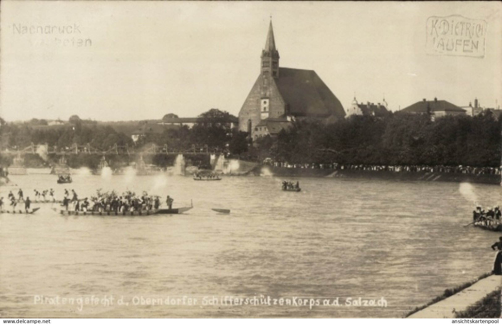 Photo CPA Oberndorf bei Salzburg Österreich, Piratengefecht, Schifferschützenkorps