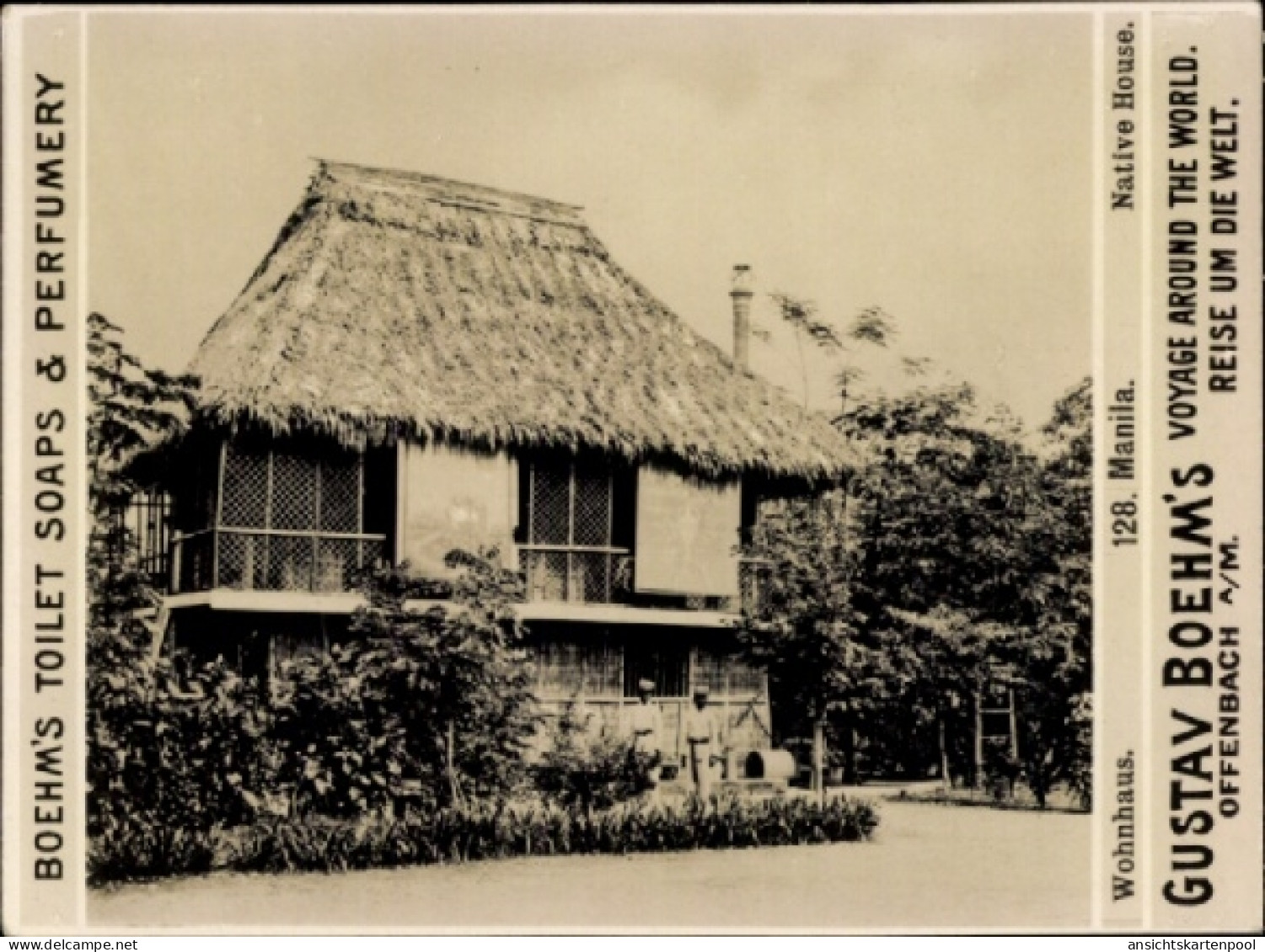 Photo Manila Philippinen, Gustav Boehm's Reise um die Welt, Reklame Boehm's Toilet Soaps, Wohnhaus