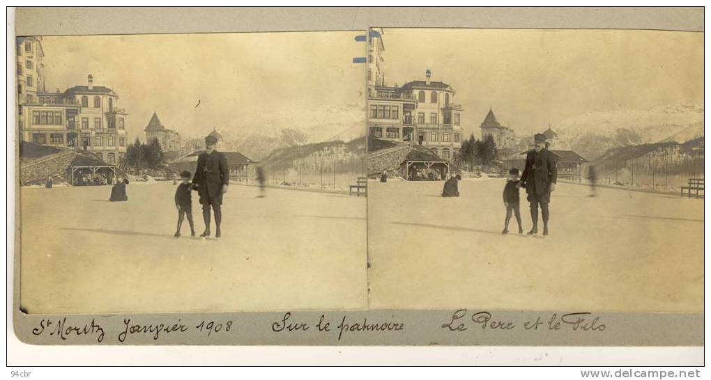 PHOTO STEREO ( suisse) SAINT MORITZ 1908