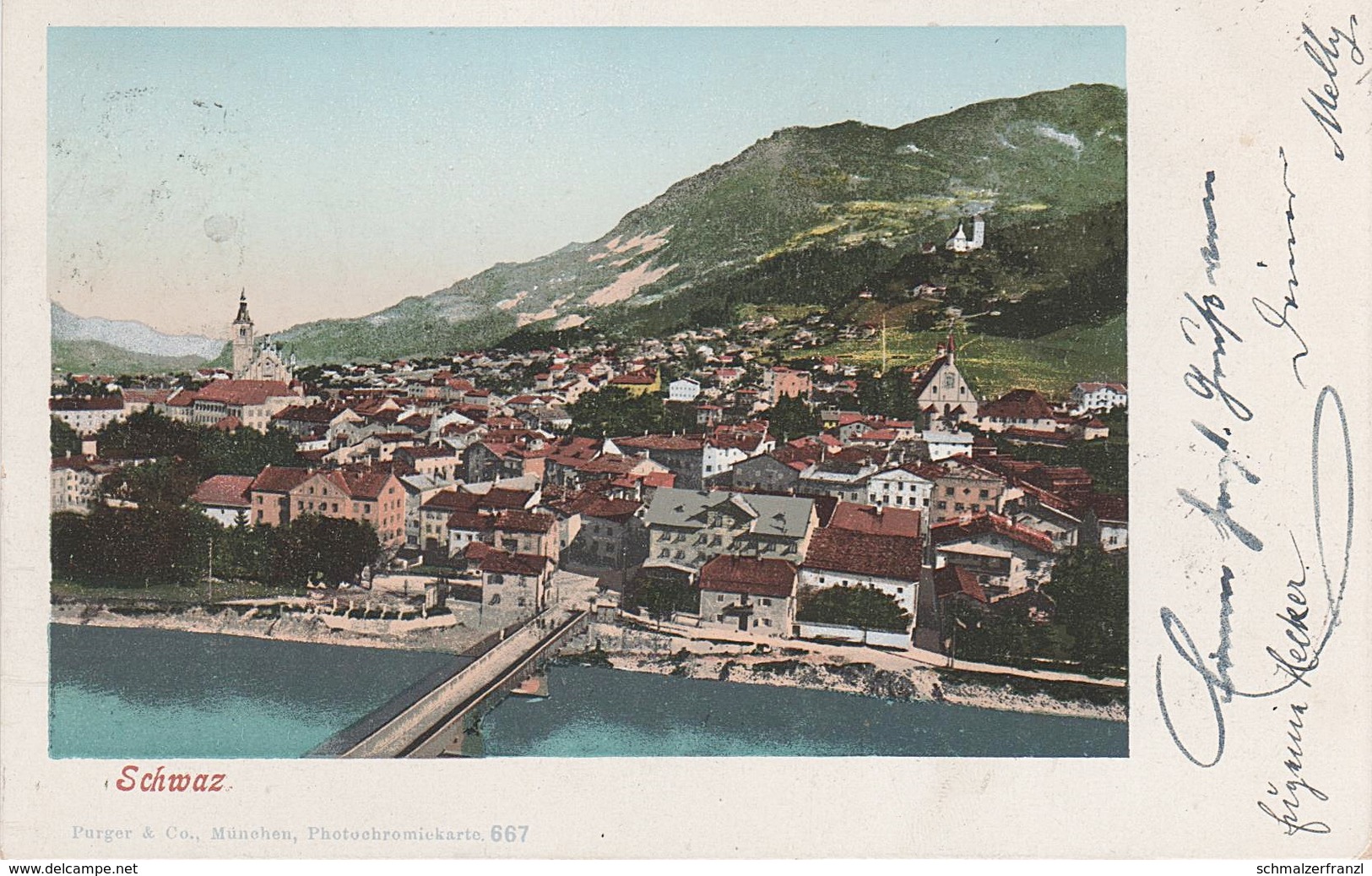 Photochromie AK Schwaz a Schlagturn Fiecht Grünhäusel Vomp Vomperberg Zintberg Pill Stans Terfens Pirchat Jenbach Tirol