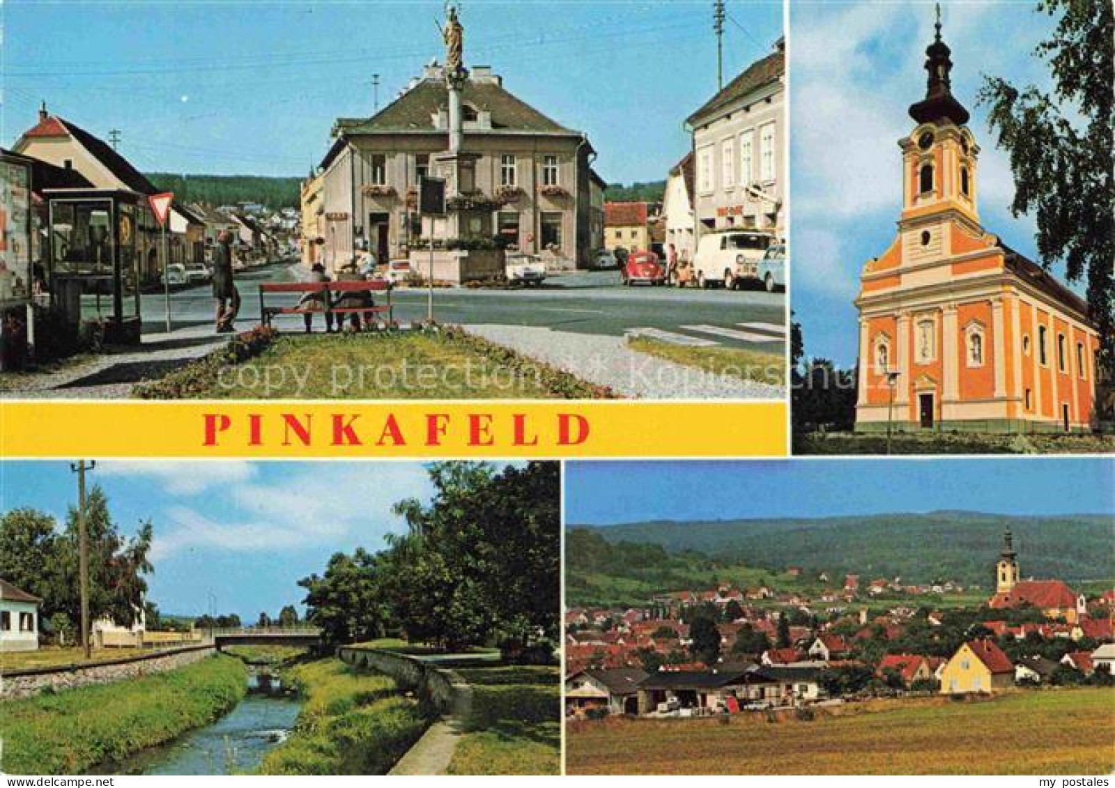 Pinkafeld Burgenland AT Marktplatz Dreifaltigkeitssaeule Pfarrkirche Pinka Ortsp