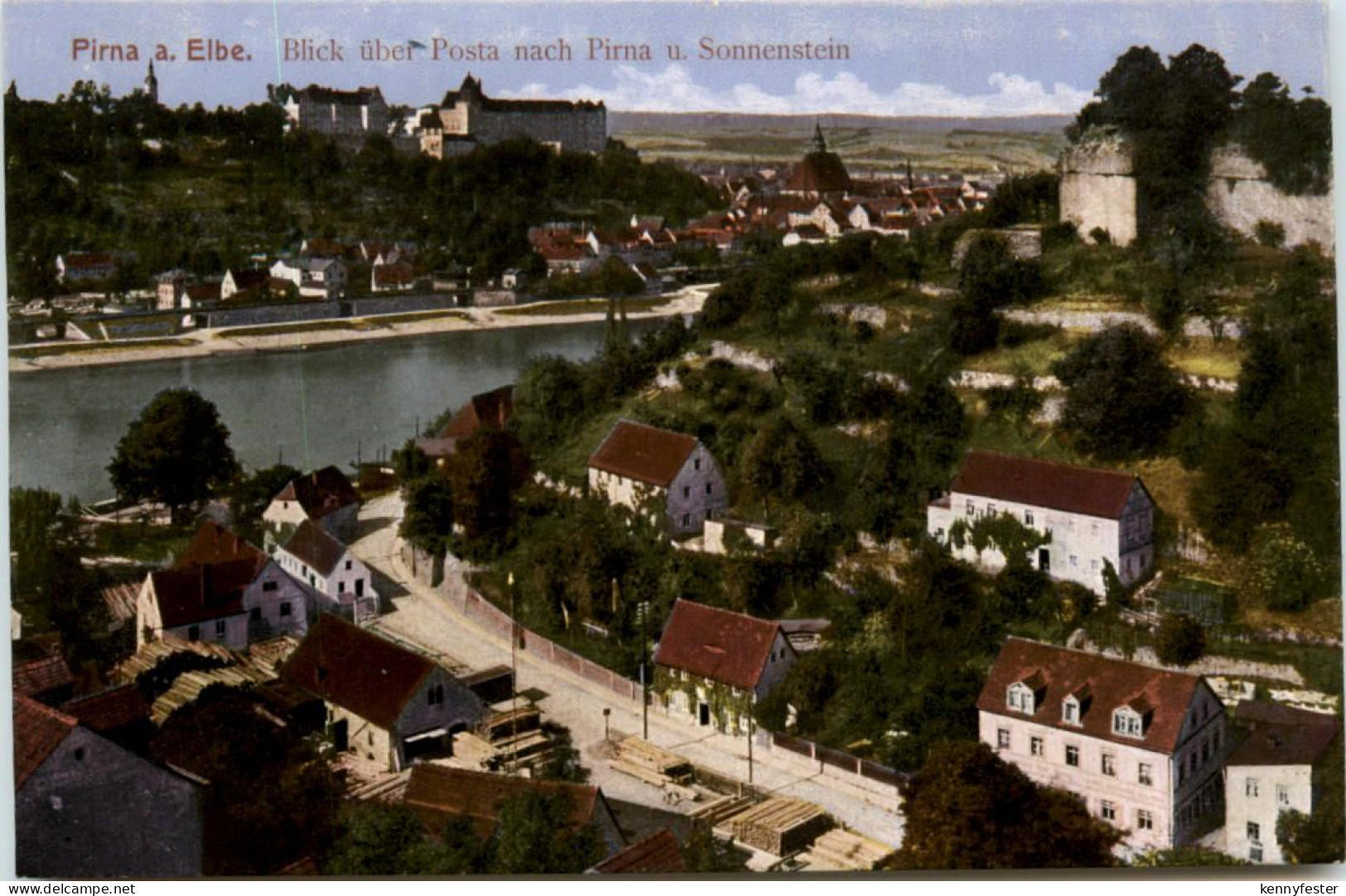 Pirna a. Elbe, Blick über Posta nach Pirna u. Sonnenstein