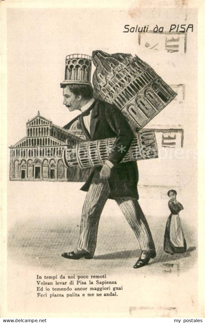 Pisa Grusskarte - Herr m. Turm v. Pisa