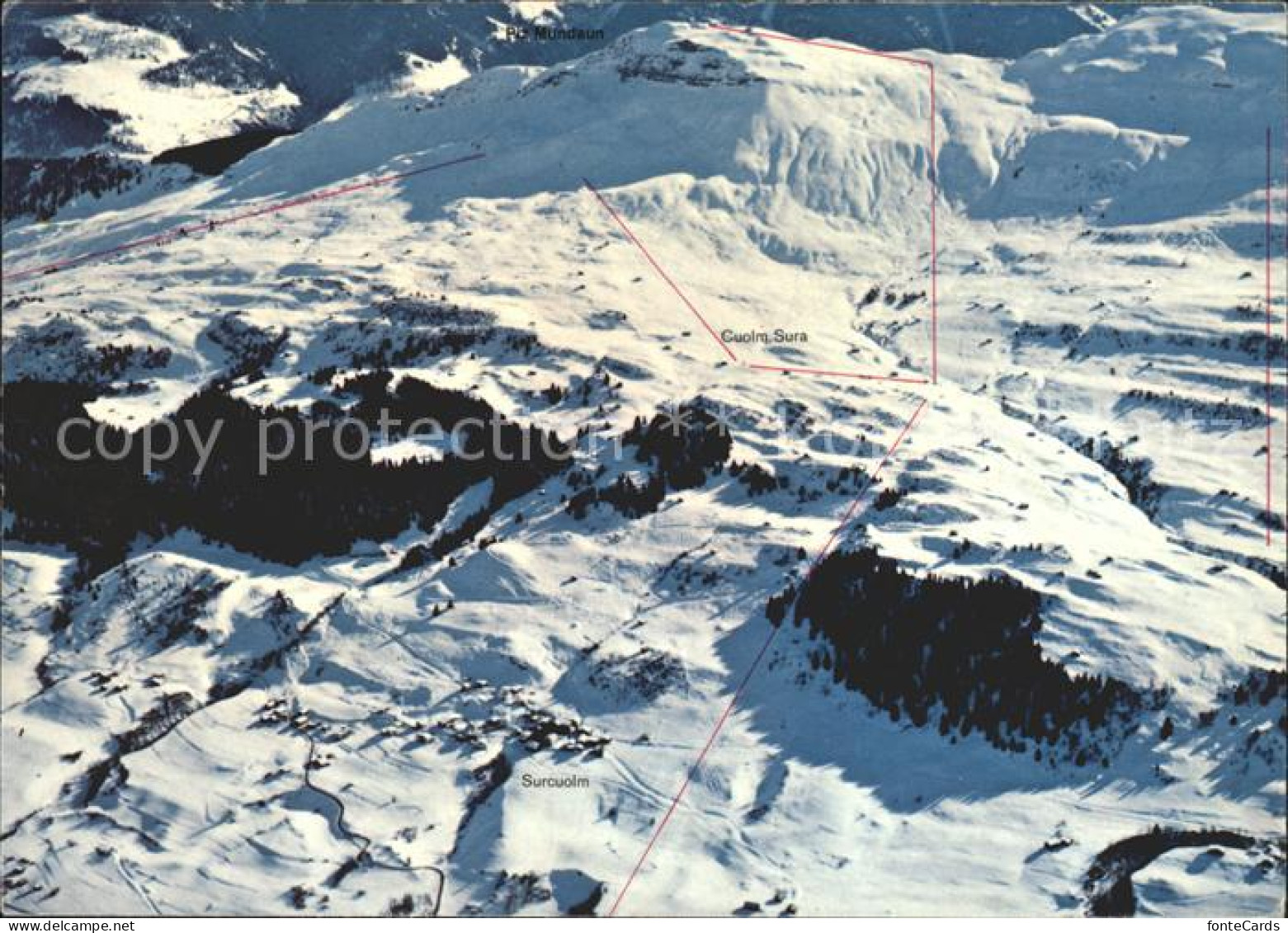 Piz Mundaun Fliegeraufnahme Skigebiet
