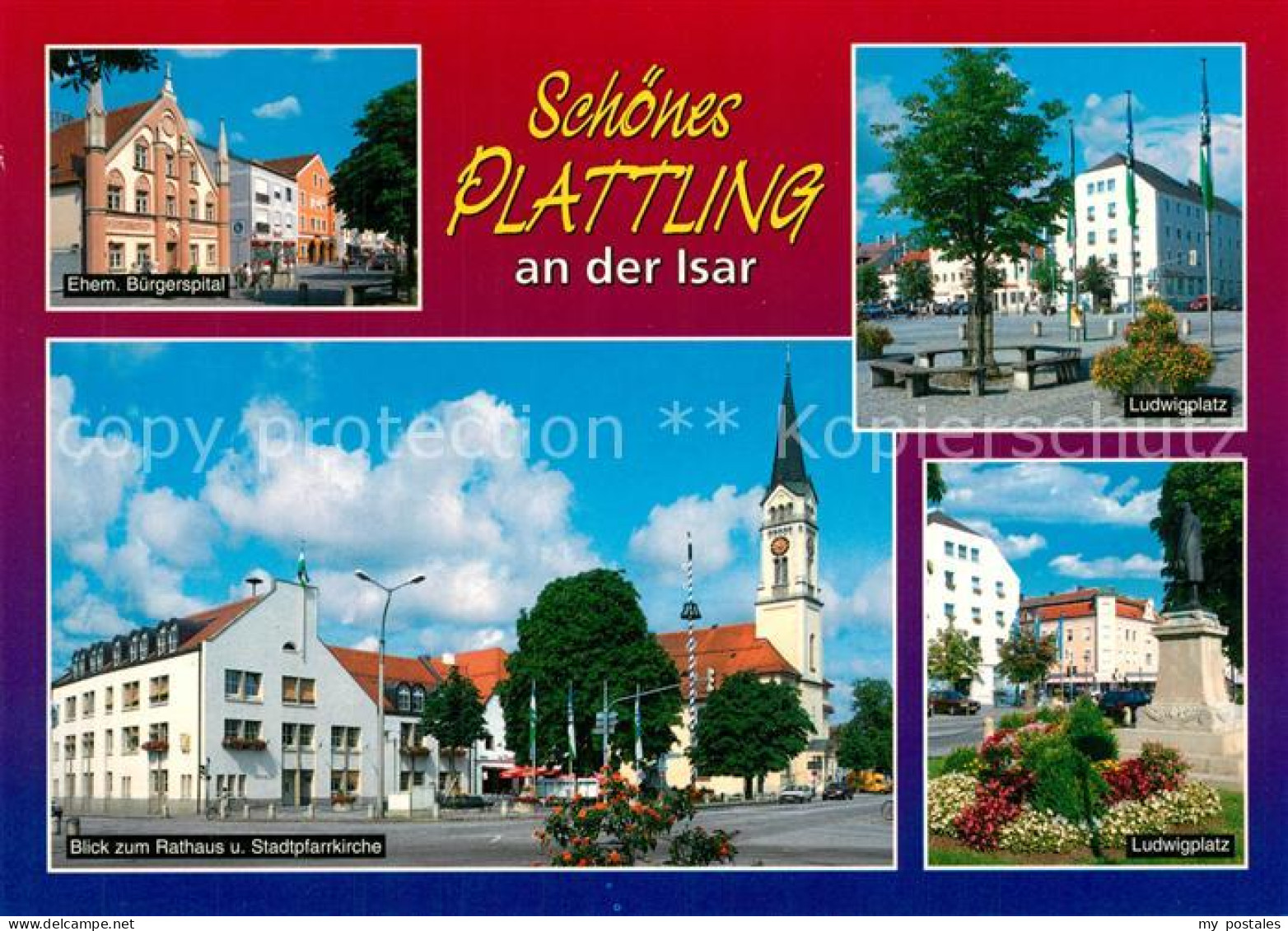 Plattling Isar Bayern Buergerspital Ludwigplatz Rathaus Stadtpfarrkirche Denkmal