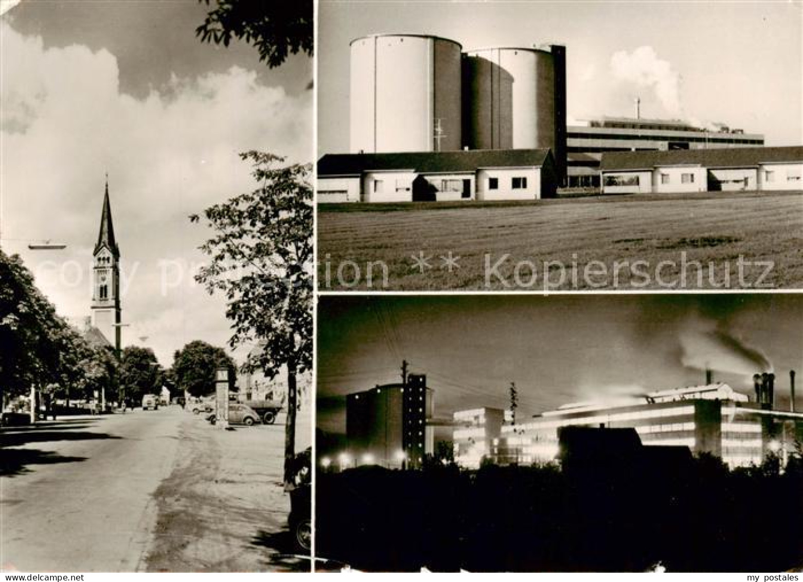 Plattling Isar Bayern Hauptstrasse Blick zur Kirche Industrie