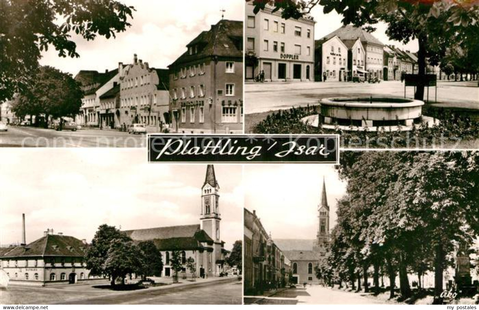 Plattling Isar Bayern Ortsmotive Kirche Brunnen