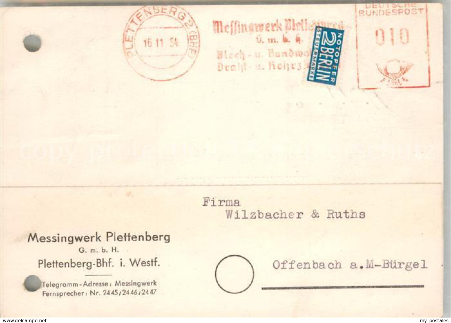 Plettenberg Messingwerk Plettenberg Umarbeitungskonto