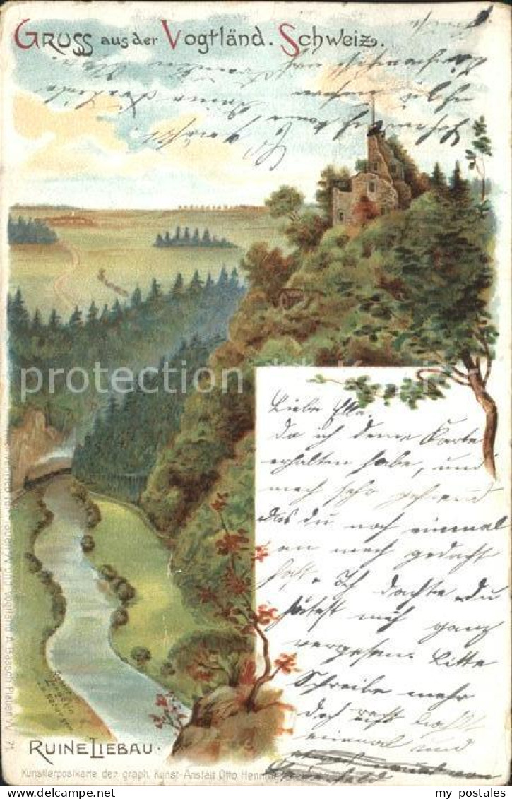 Poehl Vogtland Ruine Liebau Kuenstlerkarte