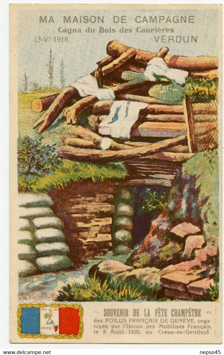 Poilus Français de Genève.Union mobilisés Français.8 août 1920,au Creux-de-Genthod.Cagna du Bois des Caurières.Verdun.