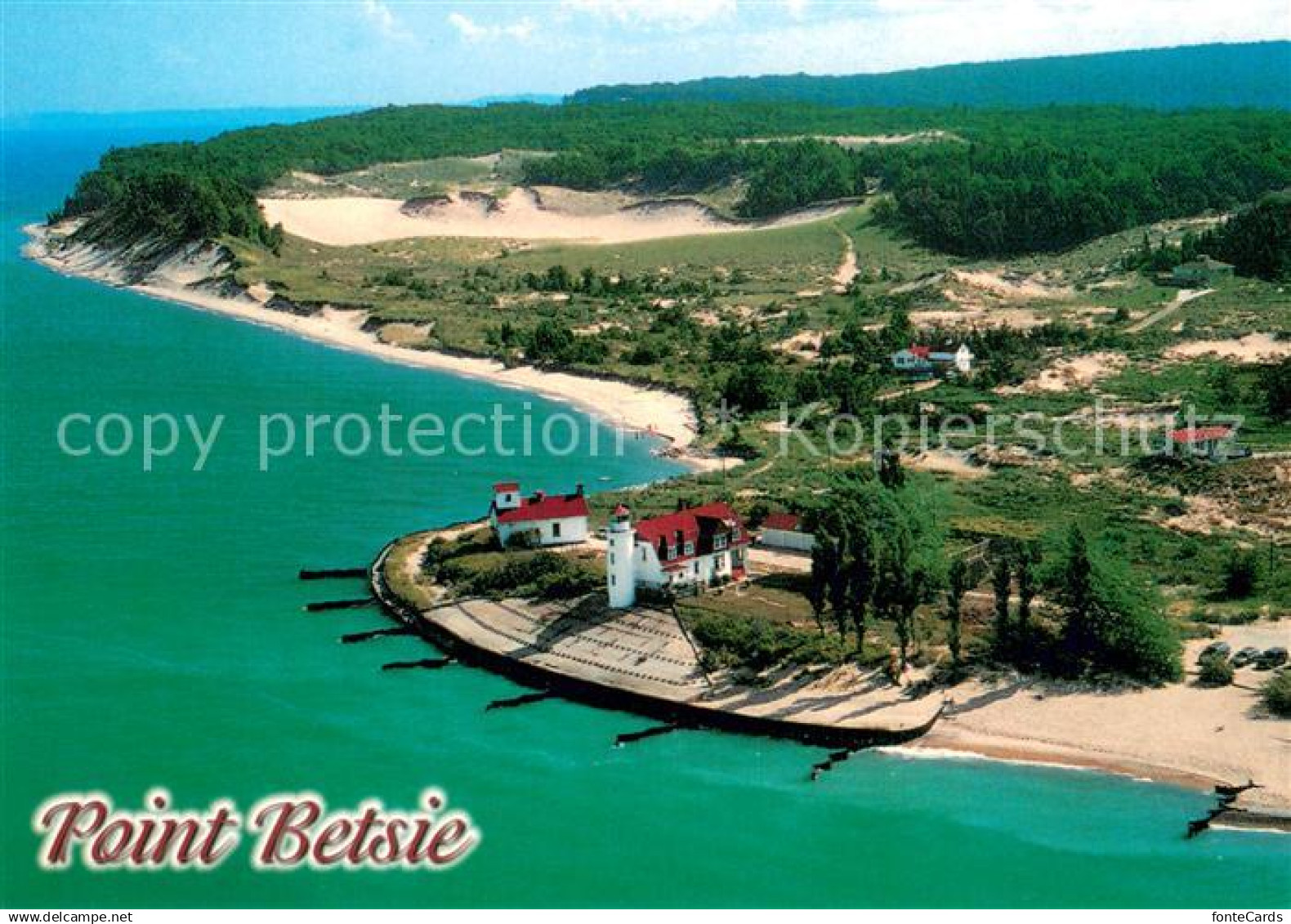 Point Betsie Frankfort Michigan Lighthouse east shore of Lake Michigan aerial vi
