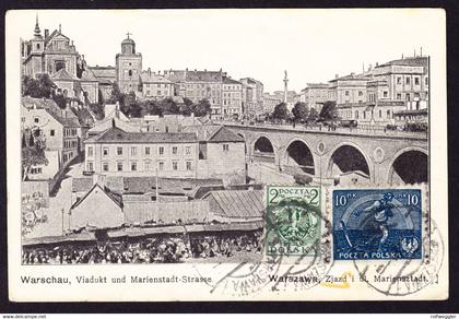 1921 gelaufene AK aus Warschau. Viadukt und Marienstadt Strasse. AK Tauschanfrage nach Tamins. 1 Marke fehlt.