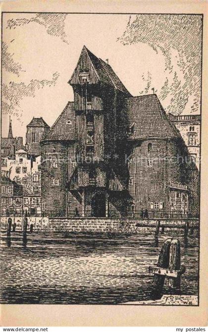 Danzig GDANSK PL Das Krantor in Danzig Zeichnung
