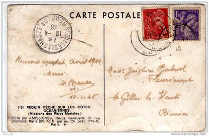Requin pêché sur les cotes Océaniennes - cachet de Saint Gilles les hauts 1946 Réunion au dos - Timbres RF