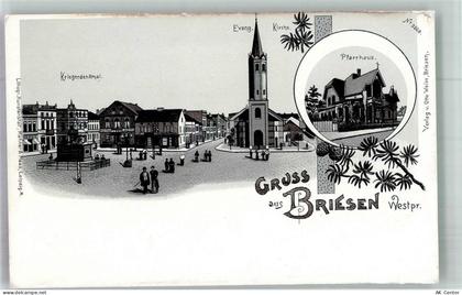 Briesen Wabrzezno Lithographie Kriegerdenkmal Ev. Kirche Pfarrhaus - 13673552
