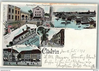 Küstrin Kostrzyn nad Odra 1898 Lithographie Schloss Kaserne Denkmal Mark... - 13657267