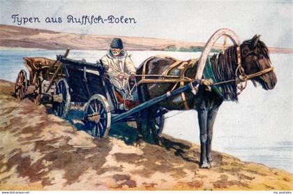 Polen Poland Typen aus Russisch Polen Pferdefuhrwerk
