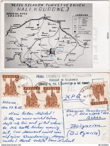 Krakau Kraków Routenplan für Turisten süd-westlich Krakau 1960