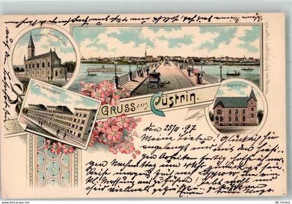 Küstrin Kostrzyn nad Odra 1897 Lithographie Kaserne Postamt Friedens- Ki... - 13672925