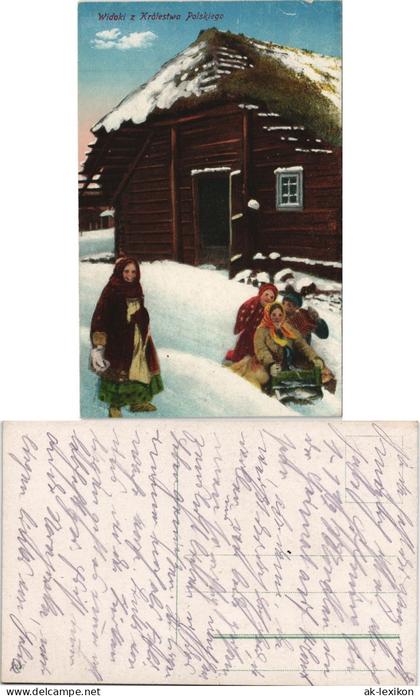 Postcard Polen Polska Polen / Polska Kinder vor Hütte im Winter 1917