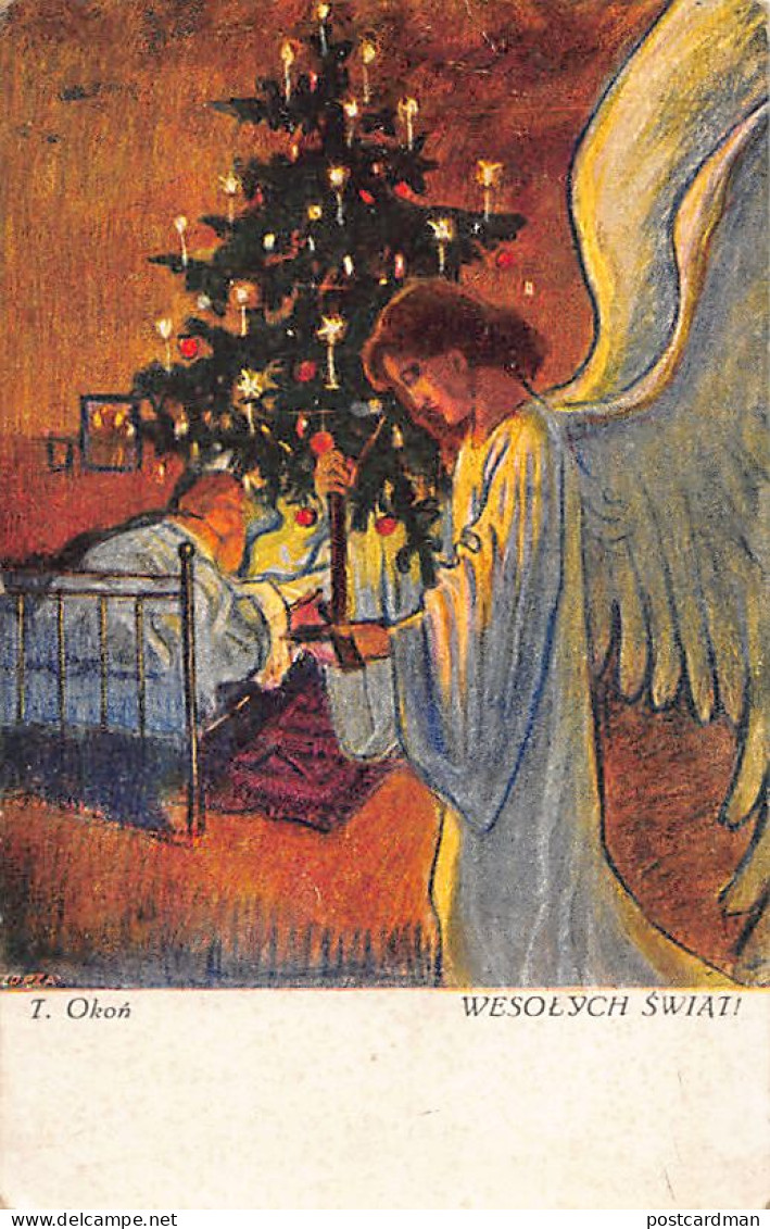 POLSKA Poland - Wesolych Swiat - Happy Christmas - Angel delivering presents on Xmas - T. Okon - Publ. Polonia 924