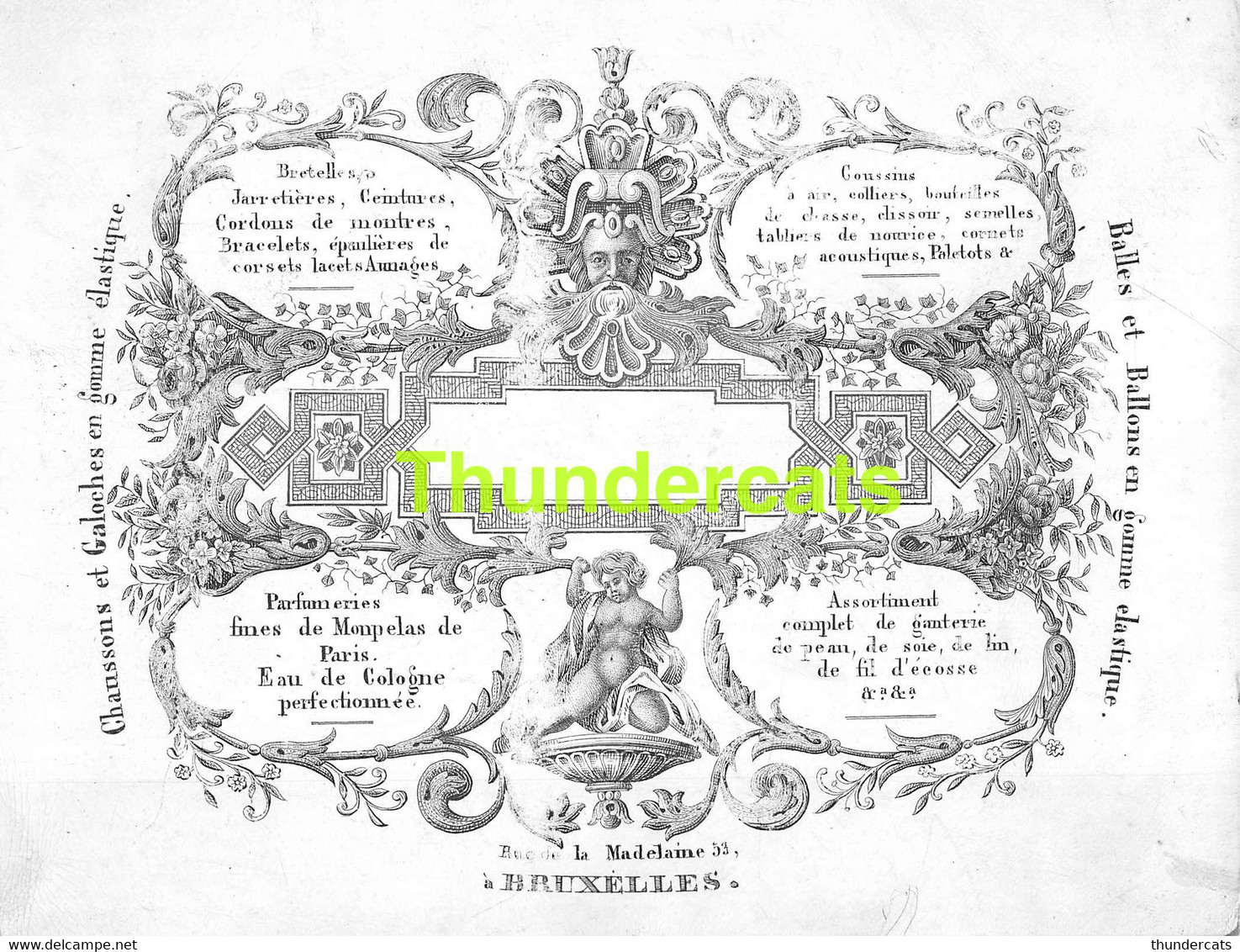 PORSELEINKAART CARTE PORCELAINE BRUXELLES RUE DE LA MADELEINE 53 PARFUMERIE BRETELLES COUSSINS ...17,8 CM X 13,8 CM